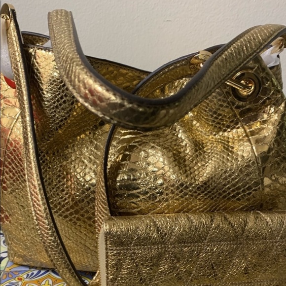 Michael Kors Python Metallic Gold Bag and Wallet - Picture 3 of 16